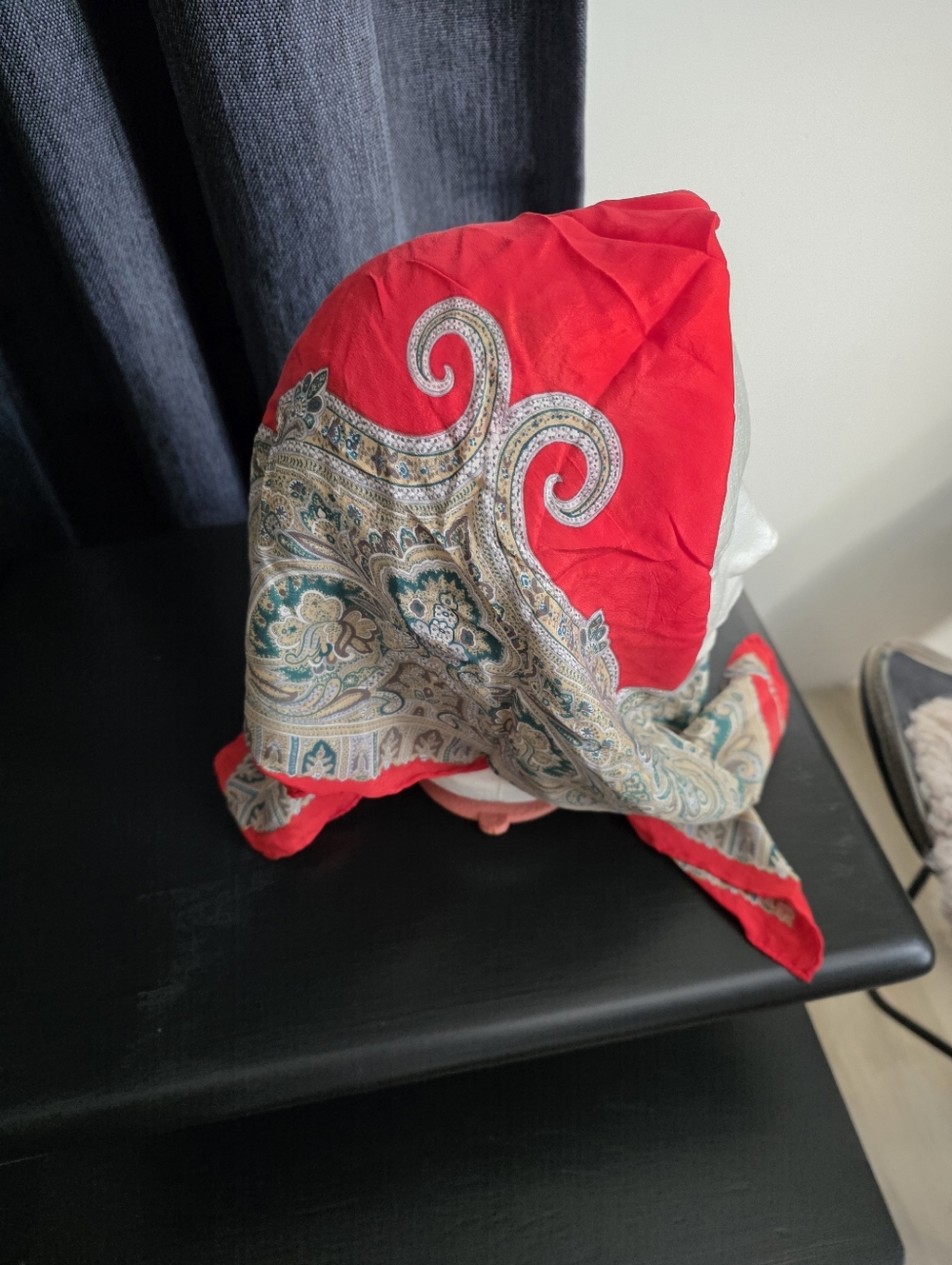 Ann Klein, Silk Scarf, Vintage Scarf, Red Green Paisley